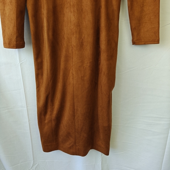 House Of CB London Brown Suede Midi Dress High Neck Cutout Slit Size Small - Picture 6 of 16